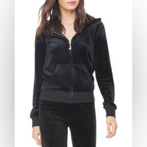 Juicy Couture black velour zip-up hoodie Y2K style women’s size Large